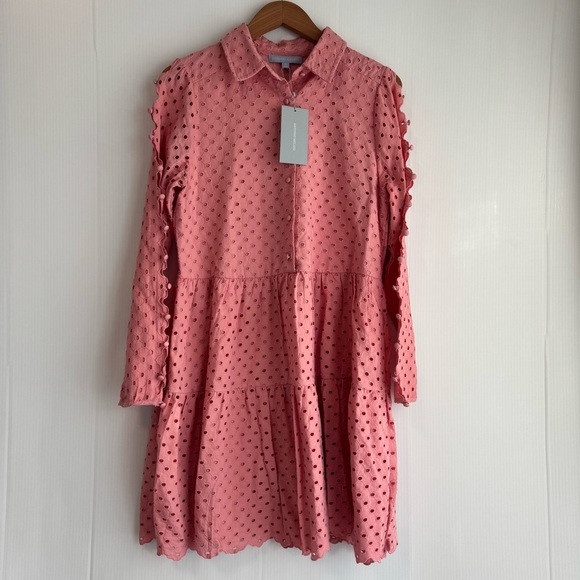Antonio Melani Patricia Eyelet dress soft coral pink color buttons down sleeves - Picture 2 of 14